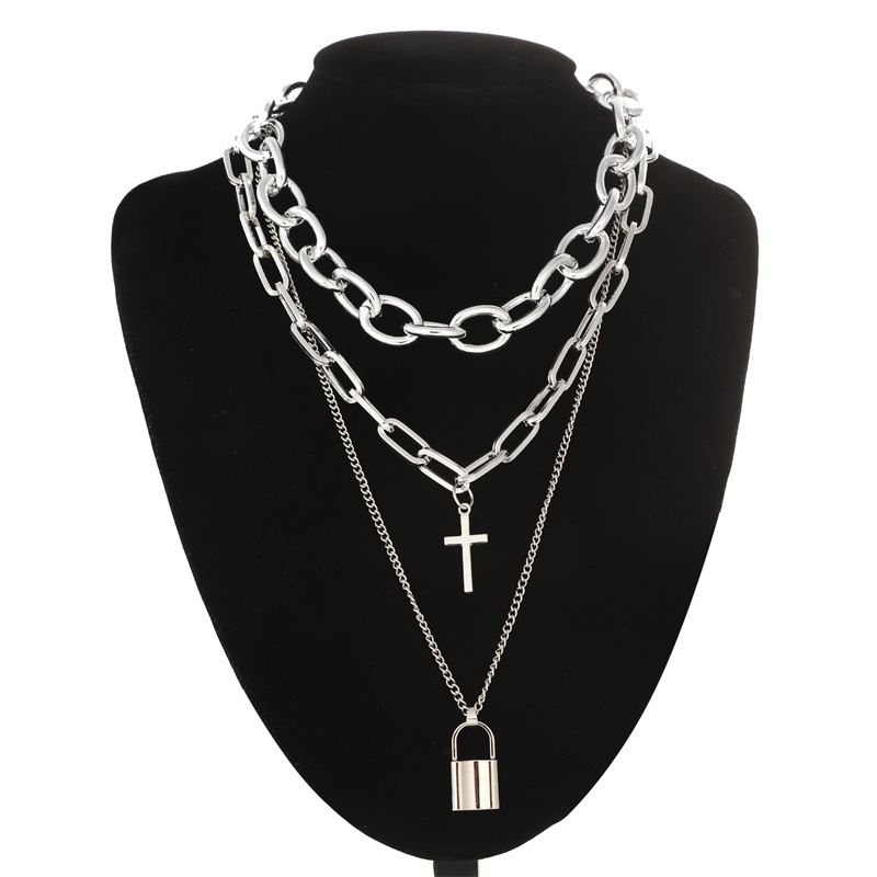 Men Accessories Neck Chain - FNQUFUJ Warstwowa grunge estetyczna biżuteria punkowy