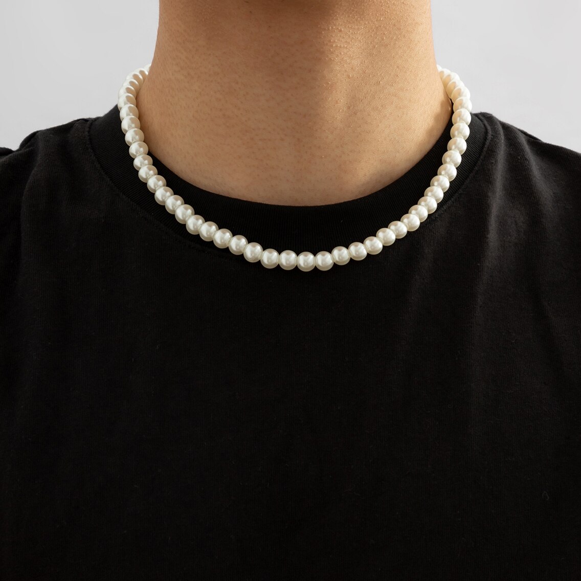 Men Accessories Neck Chain - Prosty krótki naszyjnik z koralikami z