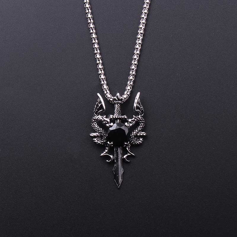 Men Accessories Necklace - Naszyjnik Krzyż z Czarnym Kamieniem i